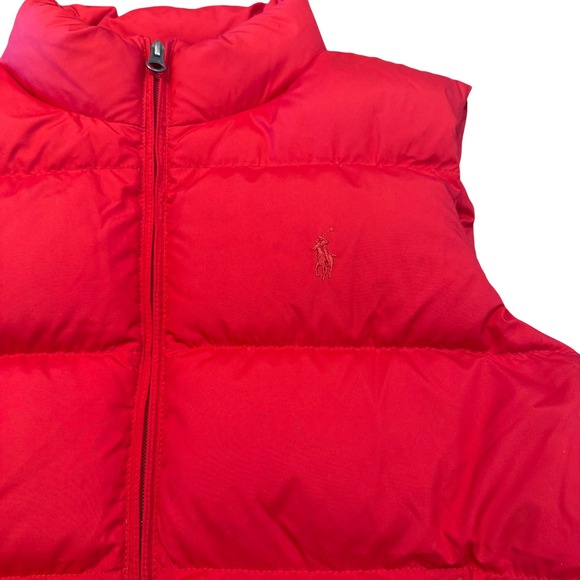 Ralph Lauren Puffer Vest Red Zip Up Embroidered Logo Women Man Size L goose down - Picture 2 of 7